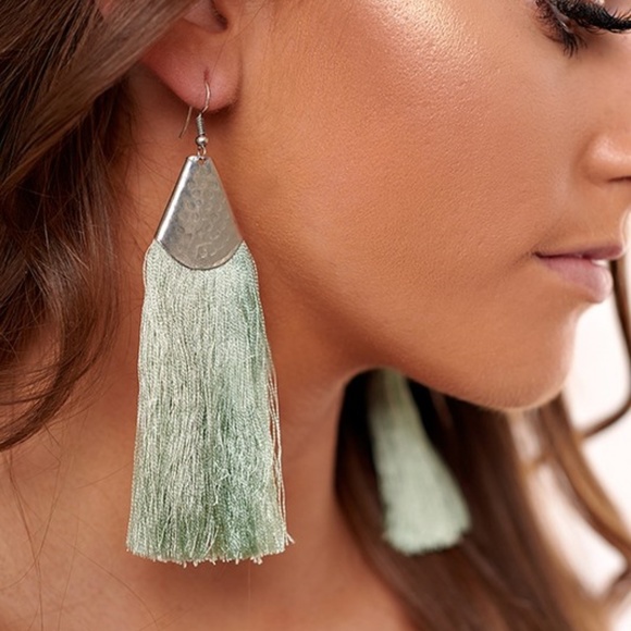 Boho Love Jewelry - Fringe Drop Earrings Silver / Mint